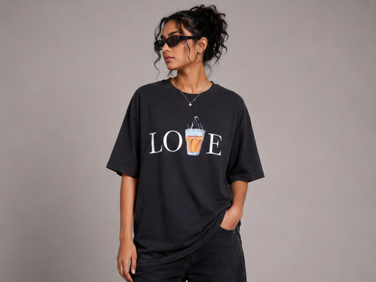 Unisex Black Oversized Chai Lover Graphic T-Shirt