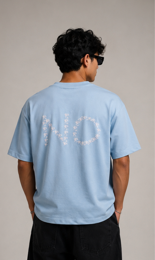 Unisex Sky Blue Oversized Mixed Signals Graphic T-Shirt – Premium Cotton Casual Streetwear