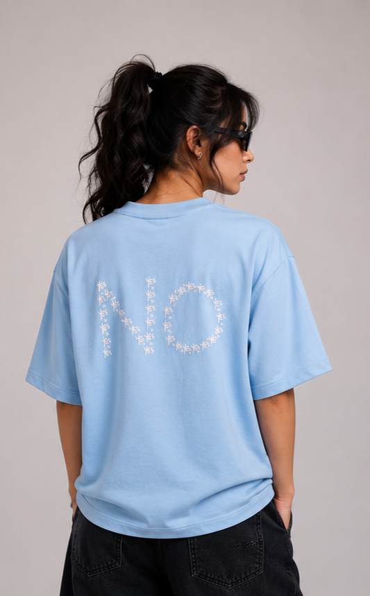 Unisex Sky Blue Oversized Mixed Signals Graphic T-Shirt – Premium Cotton Casual Streetwear