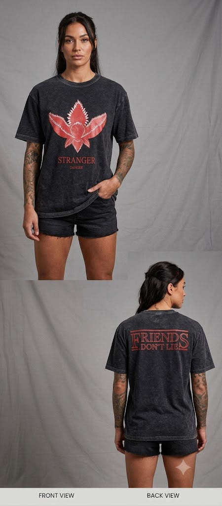 Unisex Acid Wash Oversized Stranger Danger Graphic T-Shirt