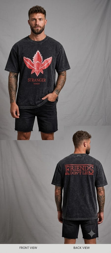 Unisex Acid Wash Oversized Stranger Danger Graphic T-Shirt