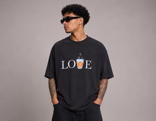 Unisex Black Oversized Chai Lover Graphic T-Shirt