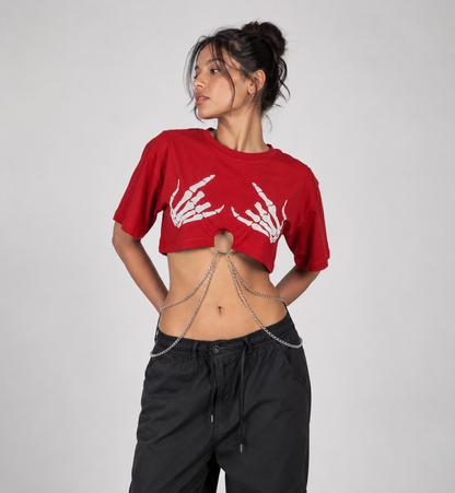 Chained to Chaos: Chain-Detail Crop Tee