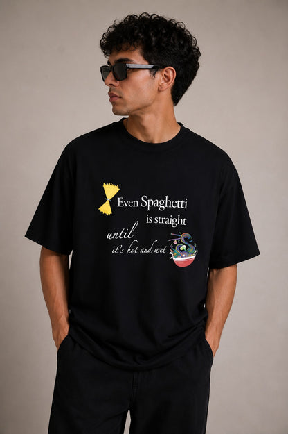 Unisex Black Oversized Funny Spaghetti Graphic T-Shirt
