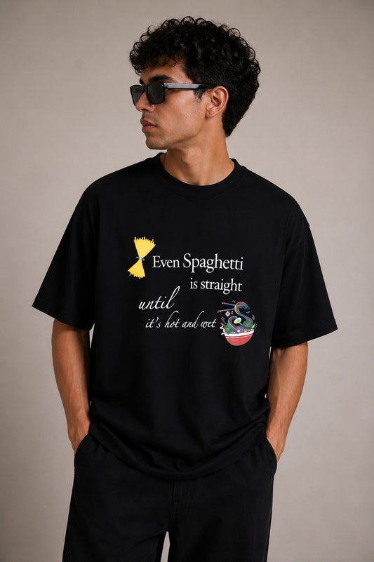 Unisex Black Oversized Funny Spaghetti Graphic T-Shirt