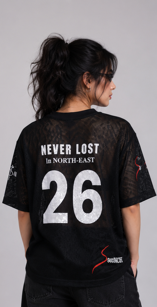 Unisex Black Oversized Mesh Jersey T-Shirt – Compass Graphic Sports Streetwear