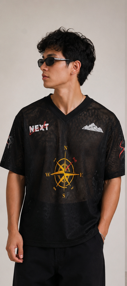 Unisex Black Oversized Mesh Jersey T-Shirt – Compass Graphic Sports Streetwear