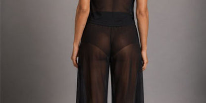 Unisex Black Sheer Mesh Wide-Leg Pants – Premium Transparent Streetwear