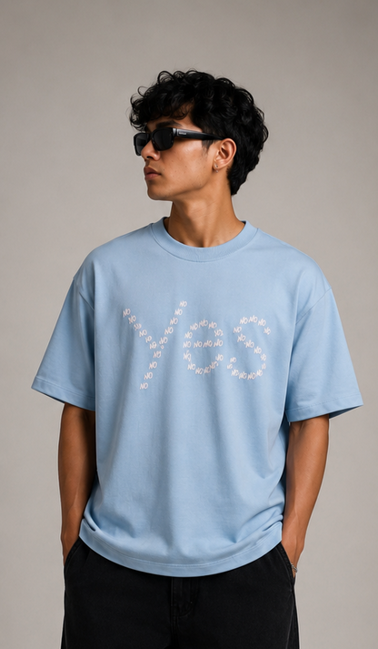 Unisex Sky Blue Oversized Mixed Signals Graphic T-Shirt – Premium Cotton Casual Streetwear