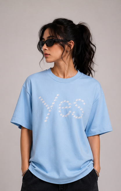 Unisex Sky Blue Oversized Mixed Signals Graphic T-Shirt – Premium Cotton Casual Streetwear