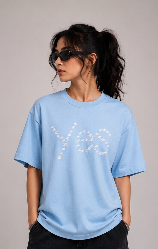 Unisex Sky Blue Oversized Mixed Signals Graphic T-Shirt – Premium Cotton Casual Streetwear