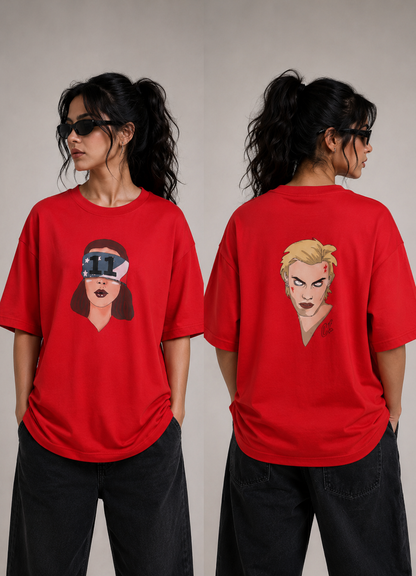 Unisex Red Oversized Stranger Things Eleven Graphic T-Shirt