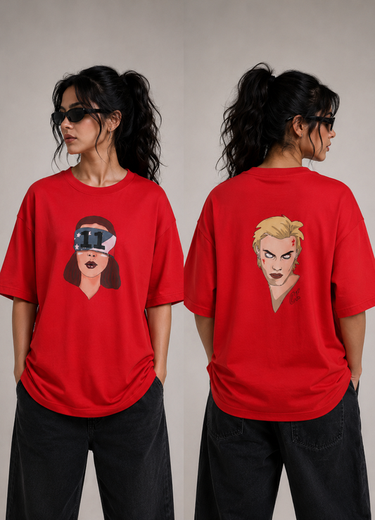 Unisex Red Oversized Stranger Things Eleven Graphic T-Shirt