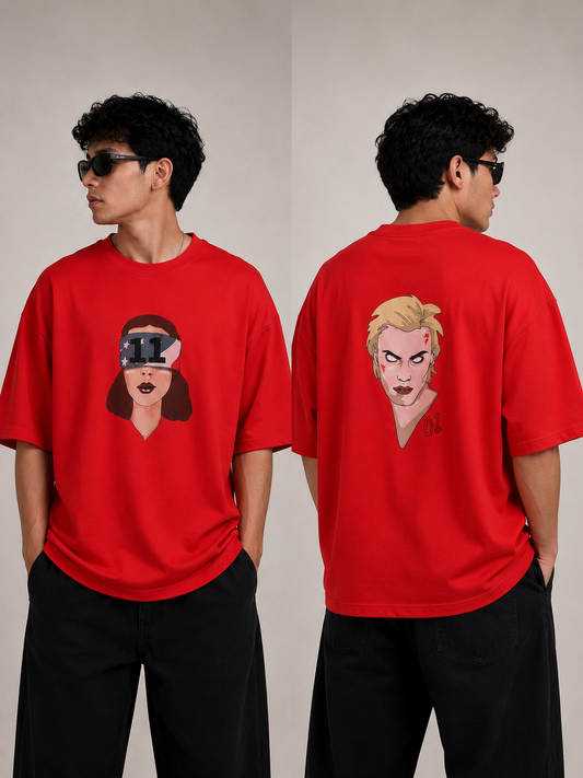 Unisex Red Oversized Stranger Things Eleven Graphic T-Shirt