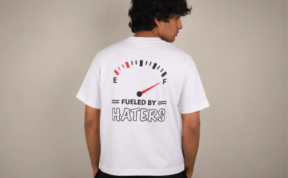 Unisex White Oversized Graphic T-Shirt – Unhinged & Haters Back Print