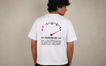 Unisex White Oversized Graphic T-Shirt – Unhinged & Haters Back Print