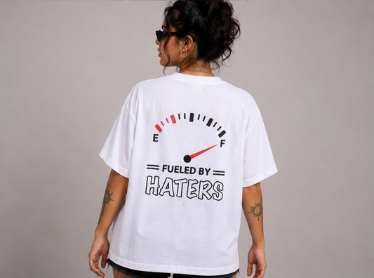 Unisex White Oversized Graphic T-Shirt – Unhinged & Haters Back Print