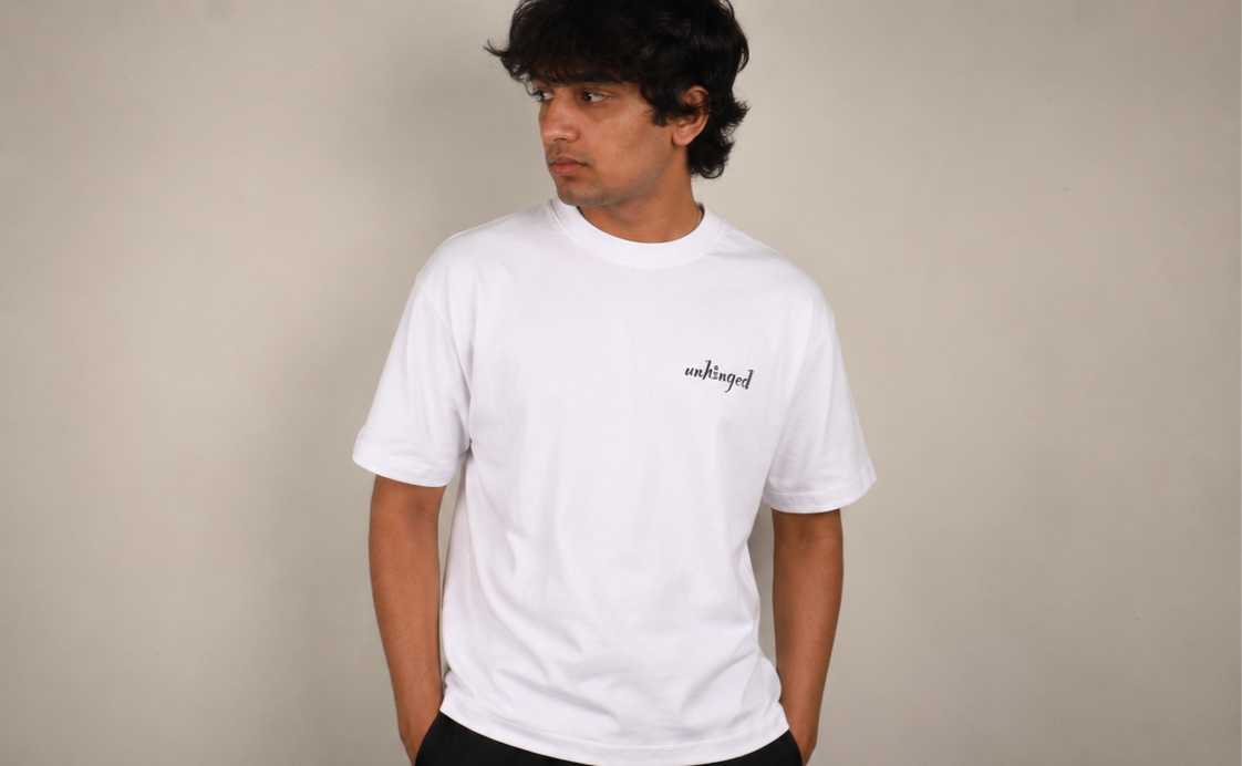 Unisex White Oversized Graphic T-Shirt – Unhinged & Haters Back Print